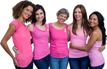 Portrait of confident women in pink outfits posing for breast cancer awareness