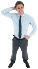 Thinking businessman with hand on head