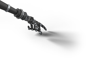 High angle view of metal robot arm pointing