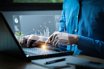 Businessman analyzing business enterprise data management, Business analytics with charts, metrics...