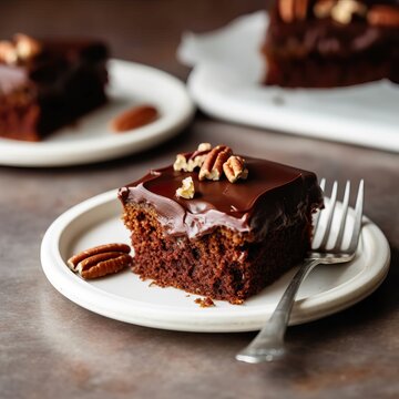 A slice of Texas sheet cake, chocolate dessert, generative ai