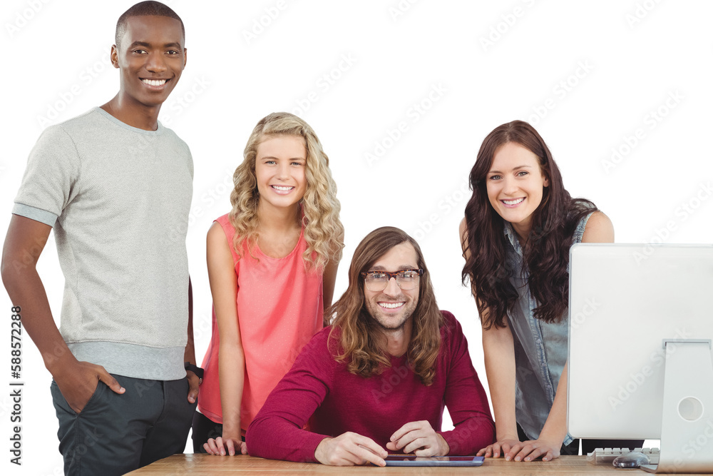 Aufkleber portrait of smiling business team working at computer desk
