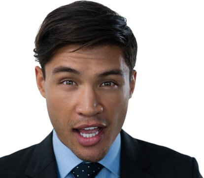 Close up of confidence businessman with mouth open