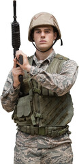 Military carrying a rifle on his shoulder 