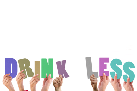 Cropped hands holding colorful words drink less 