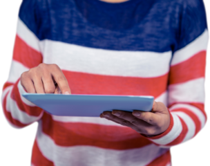 Mid section of woman using tablet