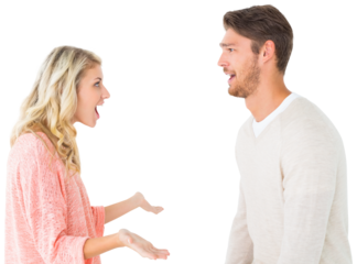 Attractive couple talking about something shocking