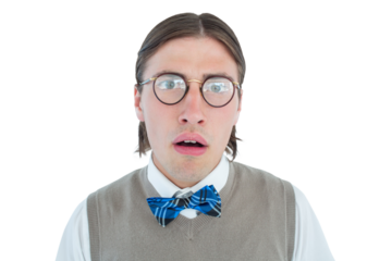 Geeky hipster looking surprised at camera 