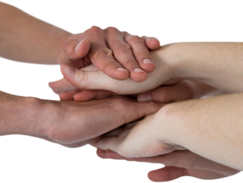 Cropped image of people forming hands stack - Powered by Adobe
