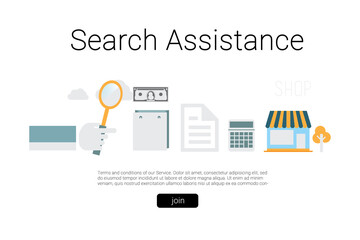 Icons with search assistance text