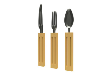 Eating utensils with wooden handle