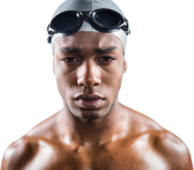 Portrait of swimmer in swimming goggles and swimming cap