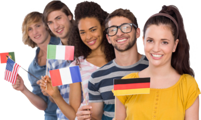 College students holding flags