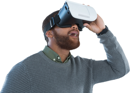 Male executive using virtual reality headset