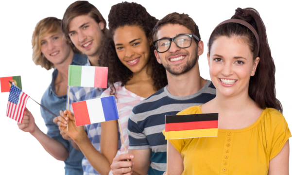 College students holding flags - Powered by Adobe