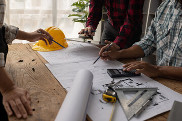 Engineer Teamwork Meeting, Architect contractor meetings of real estate brokers and company presidents to select a model to build a housing estate in writing and presenting to state organizations.