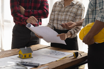 Engineer Teamwork Meeting, Architect contractor meetings of real estate brokers and company presidents to select a model to build a housing estate in writing and presenting to state organizations.