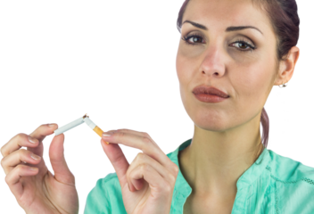 Close-up portrait of woman breaking cigarette