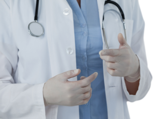 Midsection of female doctor using invisible digital screen