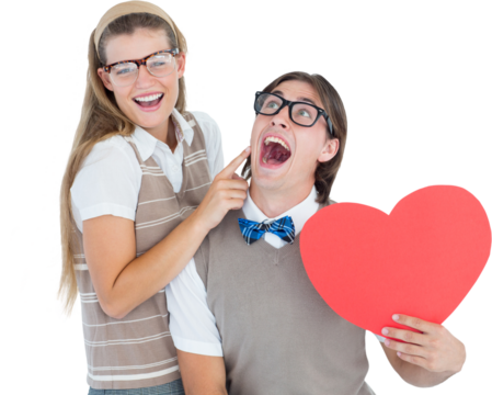 Excited geeky hipster and his girlfriend 