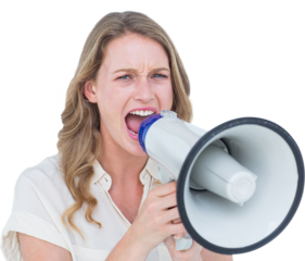 Woman shouting through a loudspeaker