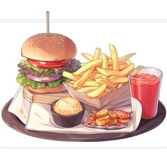 Cheeseburger with Fries - Anime Style