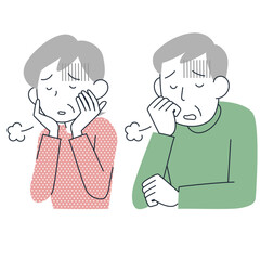 憂鬱な表情のシニア女性とシニア男性の上半身