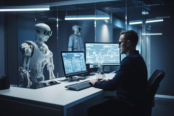 Ai generated  illustration  about artificial intelligence engineer programming robot