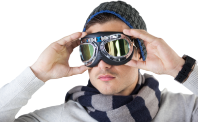 Young man wearing aviator goggles