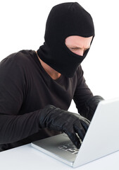 Hacker using laptop to steal identity