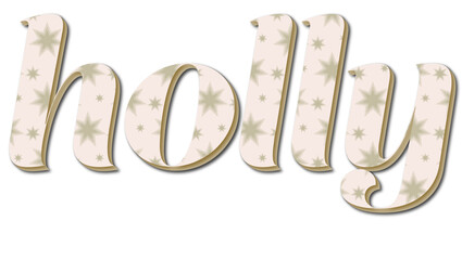 Digitally generated image of star pattern design over holly text banner against white background