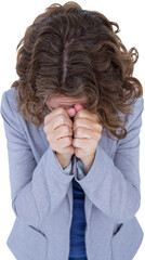 Upset woman with hands covering face