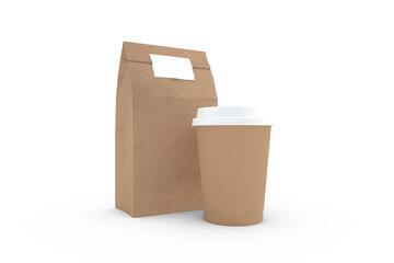 Disposable coffee cup and parcel bag 