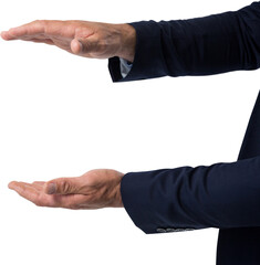 Cropped hands of executive gesturing over white background