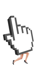 Cursor with woman leg over white background