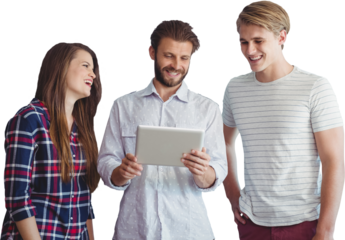 Businessman explaining to colleagues over tablet