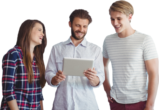 Businessman explaining to colleagues over tablet