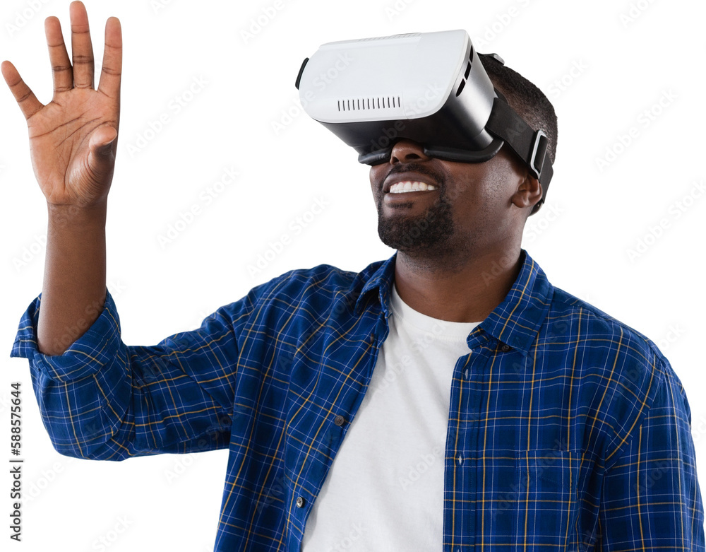 Poster man using virtual reality headset