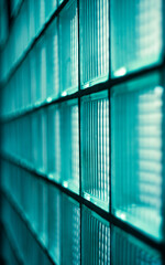 Blue thick glass wall, shallow depth of field, bokeh