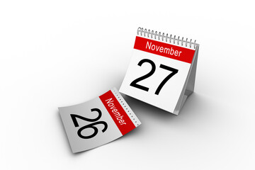 Desk calendar showing date of 27th November