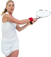 Gordijnen Athlete playing tennis with a racket  © vectorfusionart