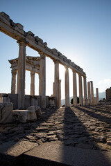 Temple of Trajan at Acropolis of Pergamon in Turkey. Roman period. The ruins of the ancient city.