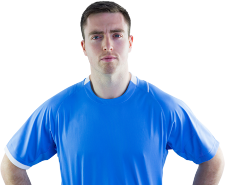 Rugby player with hands on hips