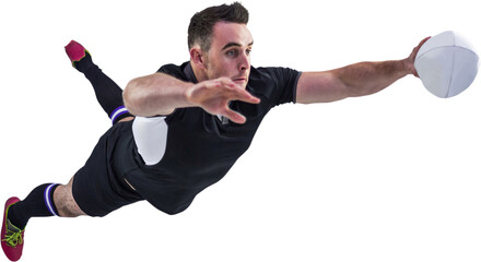 Rugby player scoring a try