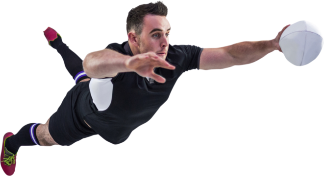 Rugby player scoring a try