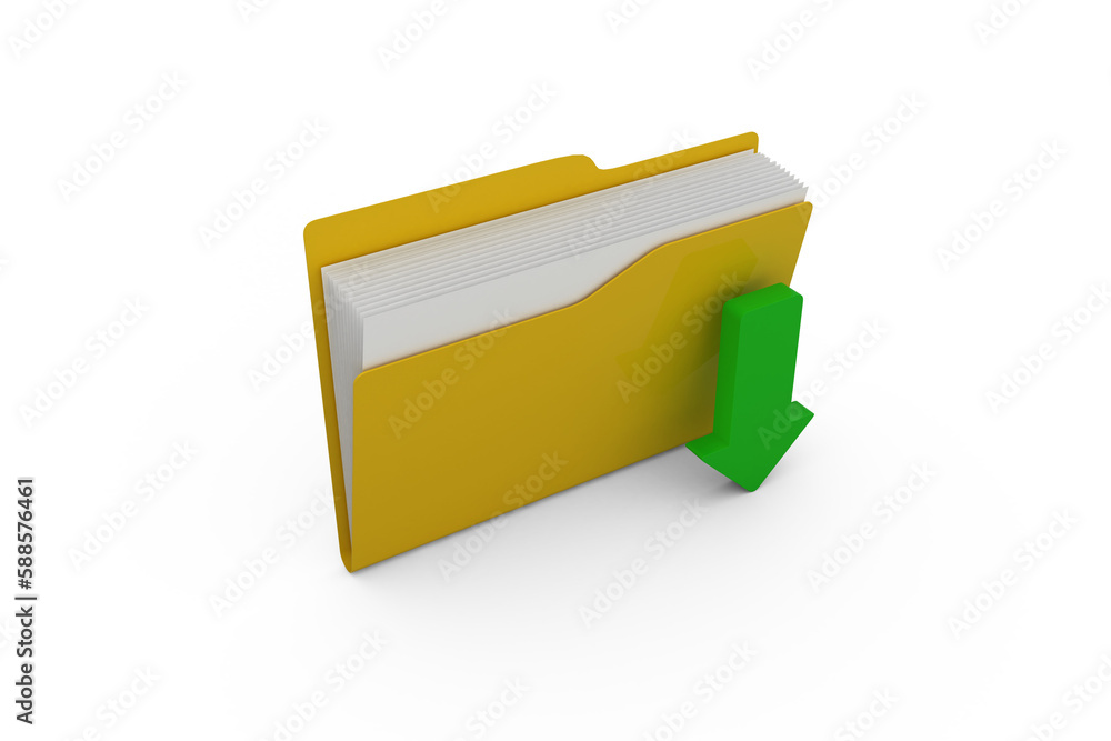Poster digital image of yellow folder with downloading arrow symbol