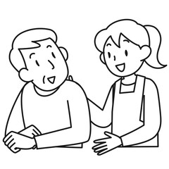 シニア男性に話しかける若い女性