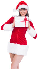 Sexy santa girl holding gift