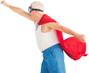 Senior man wearing superman costume