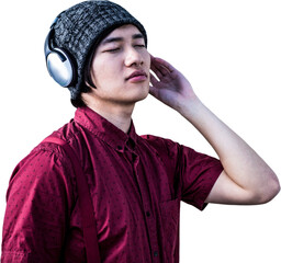 Hipster listening music with headphone